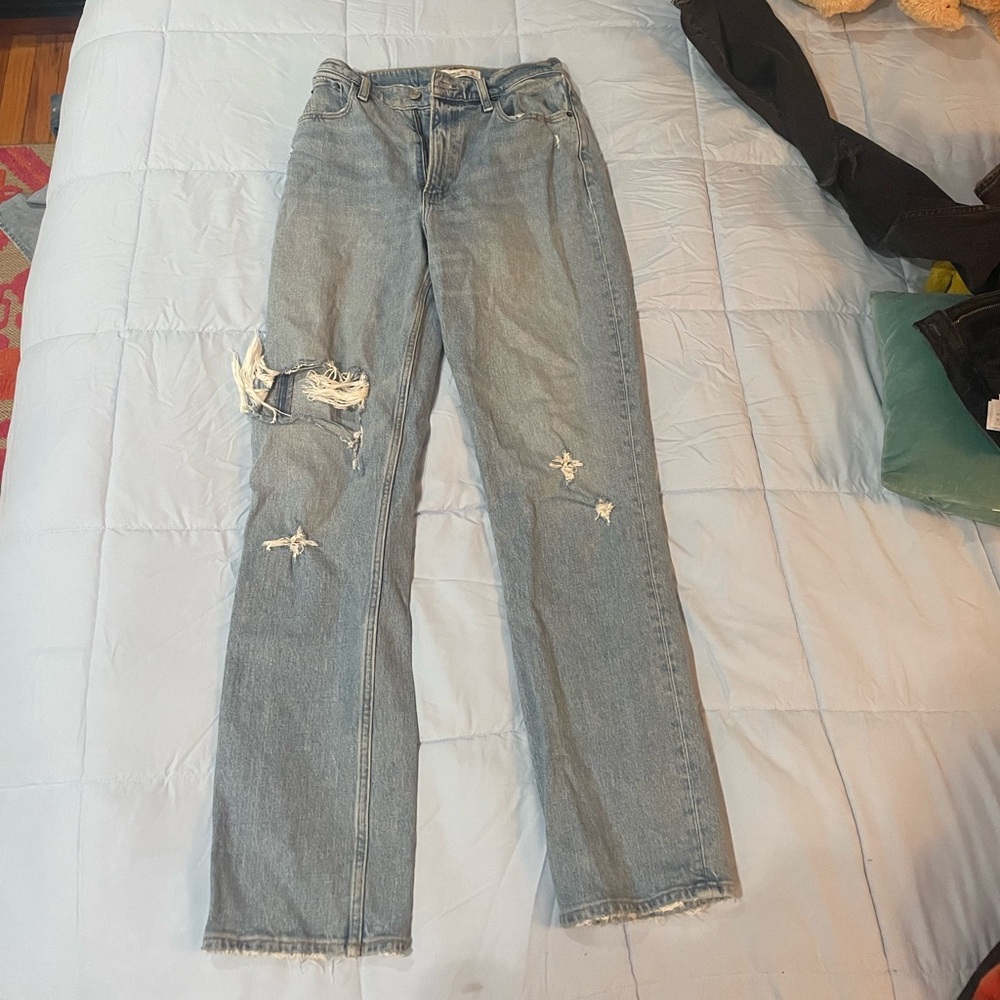 Abercrombie & Fitch Blue Straight Leg Jeans Distressed